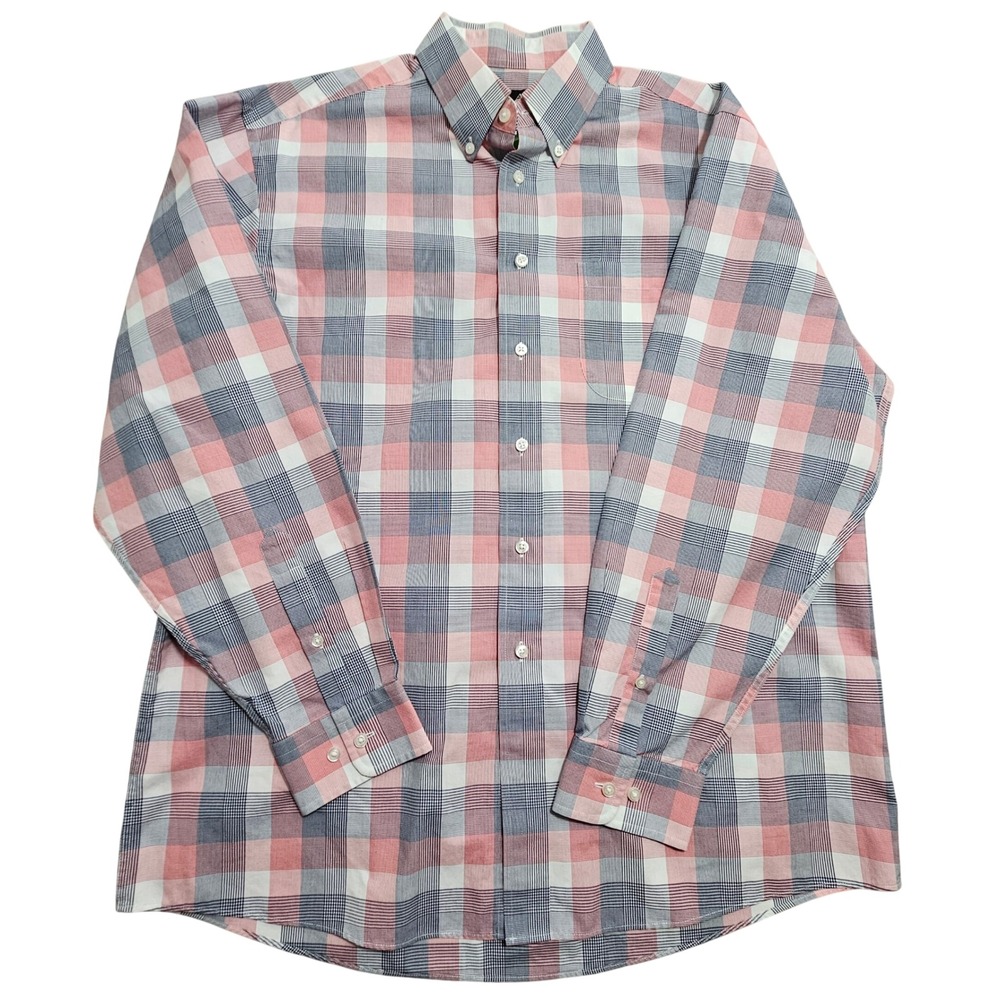 Jos. A. Bank Button Down Shirt Mens Large Red Navy White Plaid Traveler's